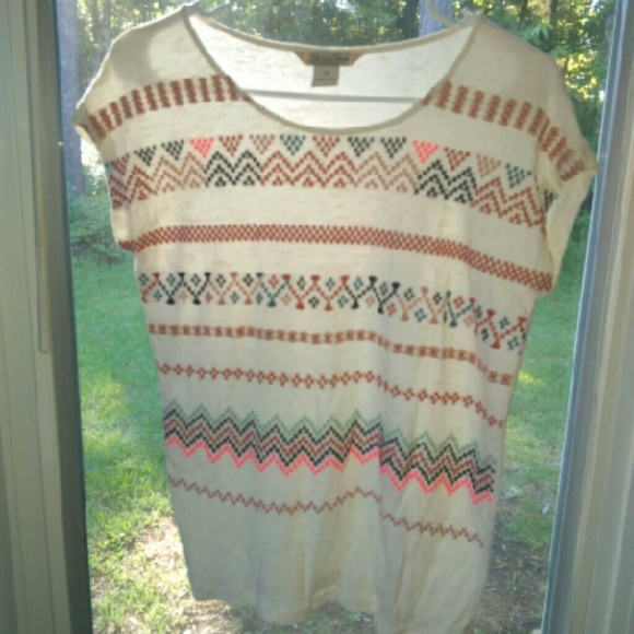 Lucky Brand Henley Embroidered Aztec StyleTop