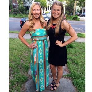 Aztec print floor length strapless maxi with slits