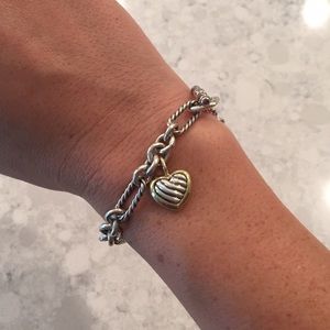 David Yurman Silver Cable Heart Charm Bracelet