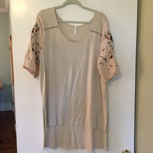 Free People Floral Sleeve Cream Tunic
