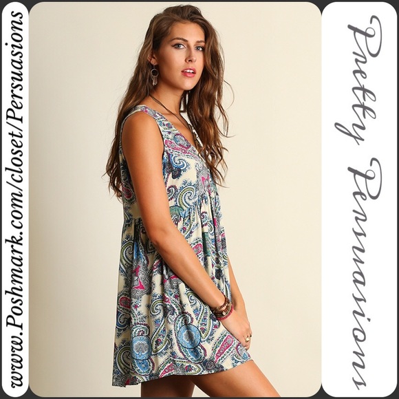 SOLD NWT Paisley Print Boho Mini Tank Dress Tunic - Picture 3 of 5