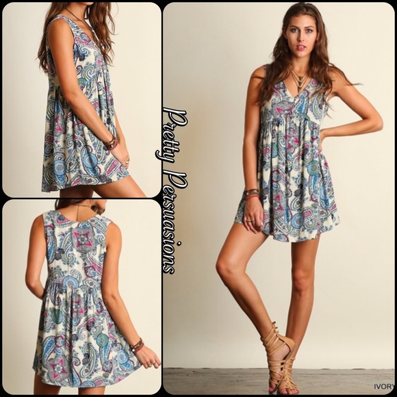 SOLD NWT Paisley Print Boho Mini Tank Dress Tunic - Picture 2 of 5