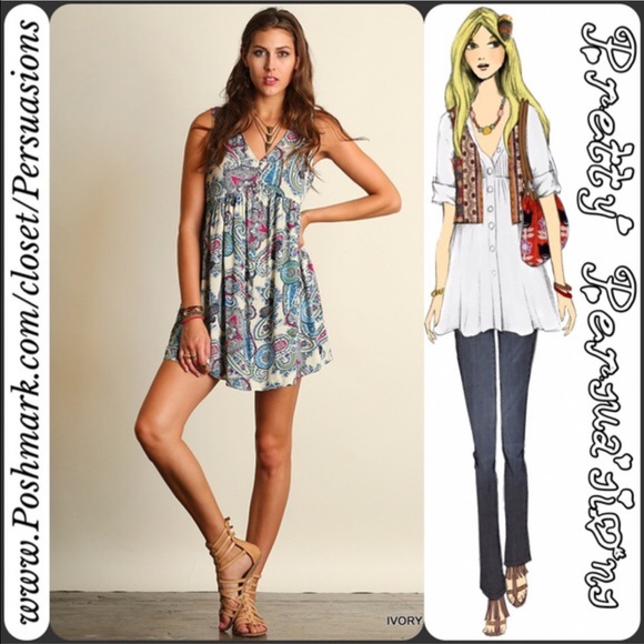SOLD NWT Paisley Print Boho Mini Tank Dress Tunic - Picture 5 of 5