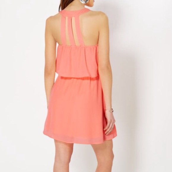 Neon Orange Caged Back Flounce Dress Sundress