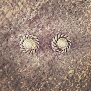 David Yurman Silver/Gold Pearl Cookie Earrings