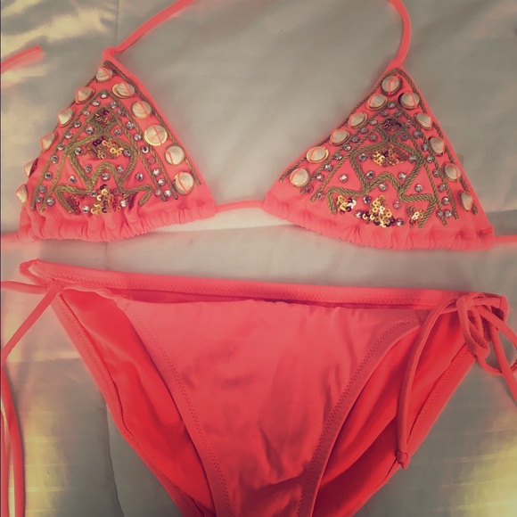 Victoria secret small coral sequin bikini set