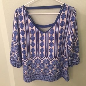 Blue and White Blouse