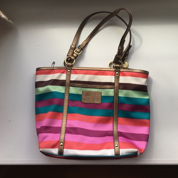 Colorful Striped Coach Purse