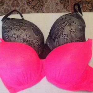 Pink and black push up bras 38D