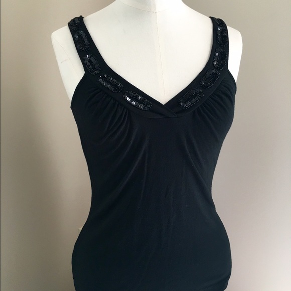 Black Sequin Neckline Stretch Tank