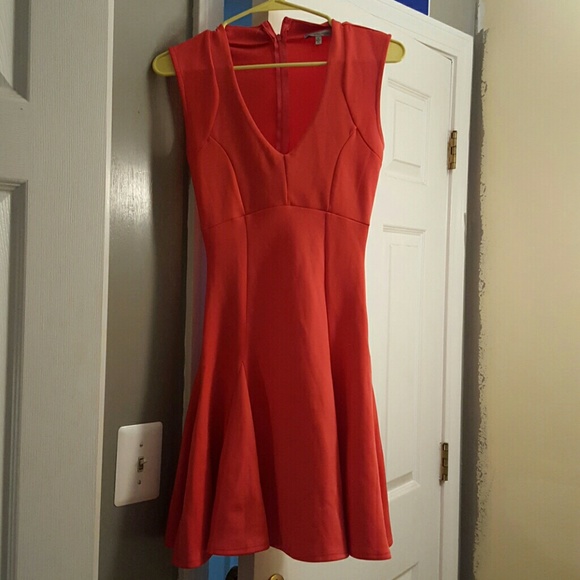 Coral V-neck Dress - Picture 1 of 3