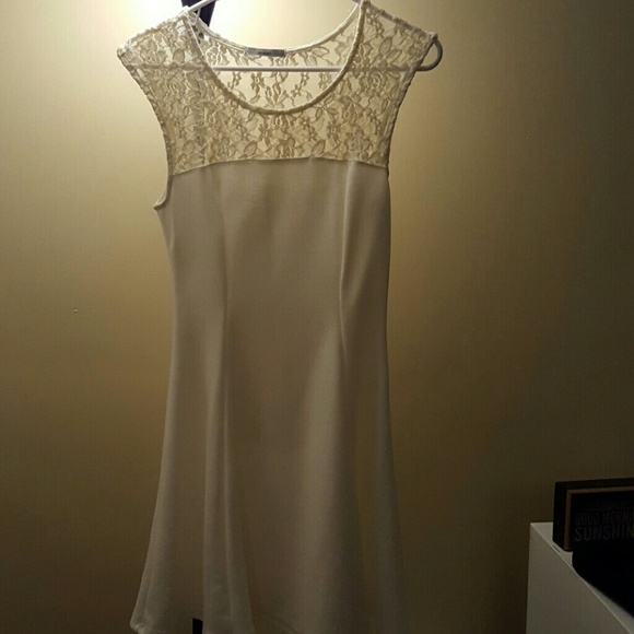 Off-White Skater Dress with Lace on Top - Picture 1 of 4