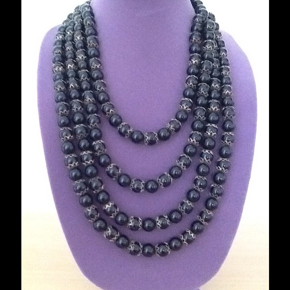 4 layer black and gold accent beads Necklace