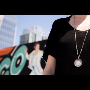 Disco Mary Charm, silver with denim detailing