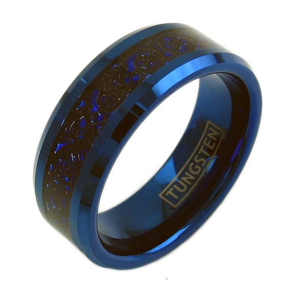 Blue Tungsten Ring with black Celtic design - Picture 2 of 3