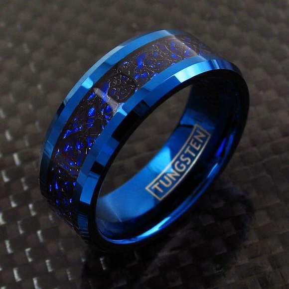 Blue Tungsten Ring with black Celtic design - Picture 3 of 3
