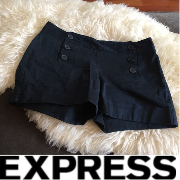 Express Pants - Express High Waist Button Accent Navy Shorts