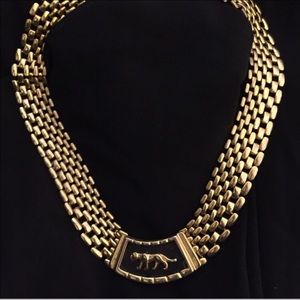 Gold Jaguar in a Black Box w/Gold Tone Mesh Chain