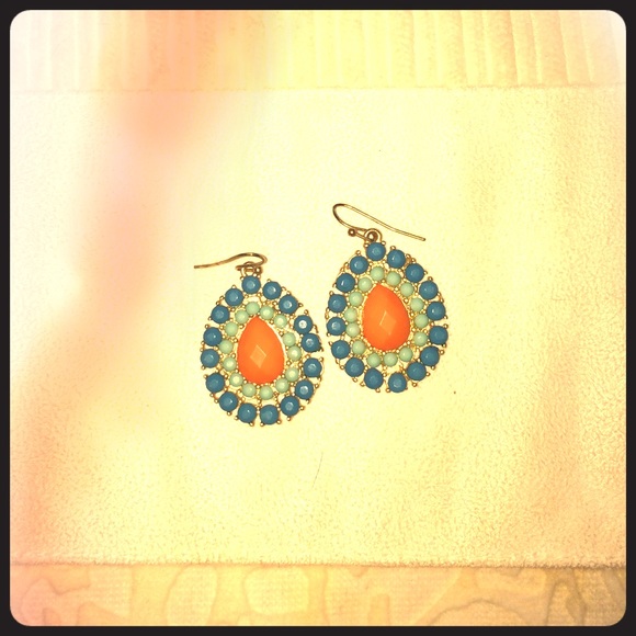 Turquoise, mint, and coral colored earrings