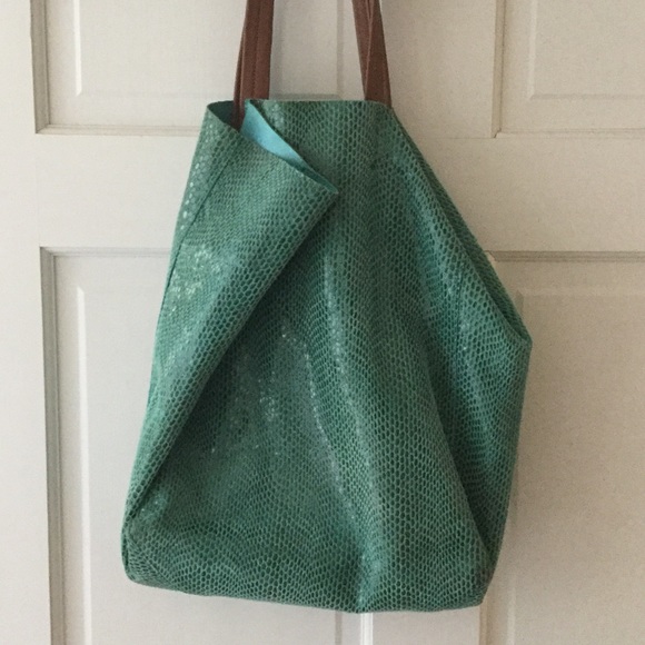Leather snake print tote