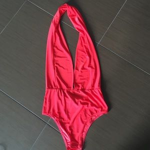 Tobi Coral Halter Bodysuit