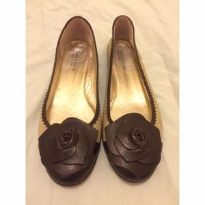 Taryn Rose Gold Flats with Black Rose
