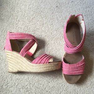 Pink strapped wedges