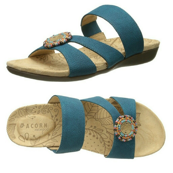Beaded Boho Sandals by Acorn in Teal