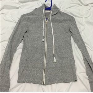 gray zip up jacket