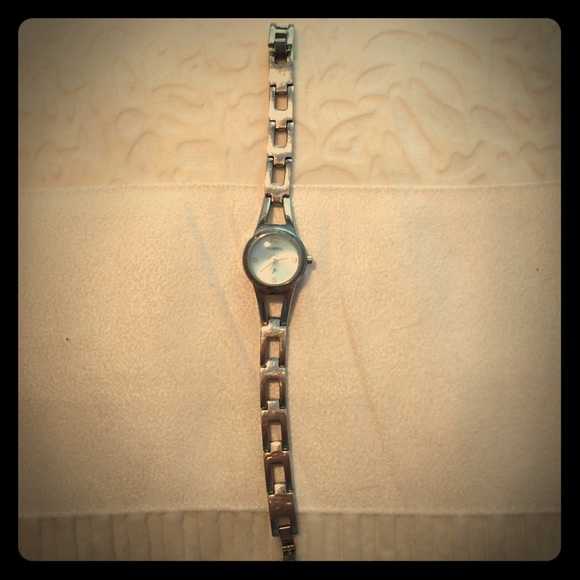 Silver Fossil watch with light blue face - Picture 1 of 4