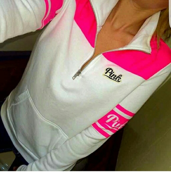 Vs pink  half zip sweater anorak on shoulders