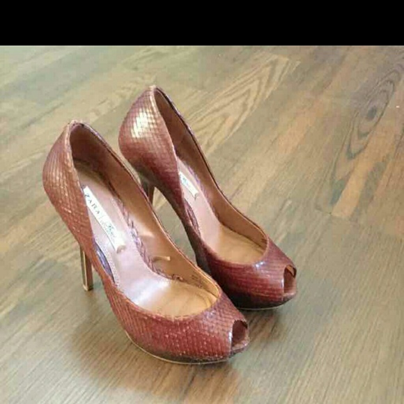 Zara leather basket weave peeptoe heels - Picture 1 of 3