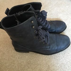 Navy Blue Zip Up Combat Boots