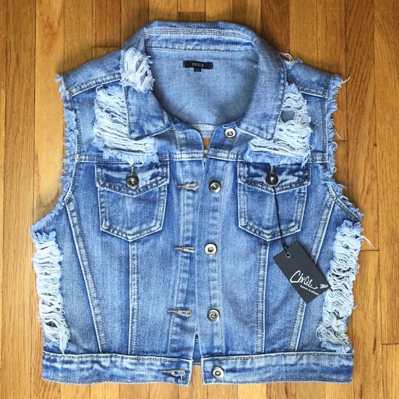 Distressed Denim Vest•NEW & NEVER WORN