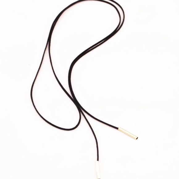 Black Suede Choker Necklace with Gold Tips - Picture 2 of 4