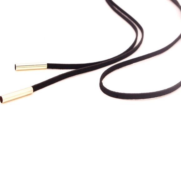 Black Suede Choker Necklace with Gold Tips - Picture 3 of 4