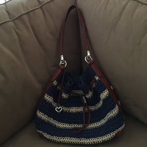 Genuine Brighton blue straw shoulder bag