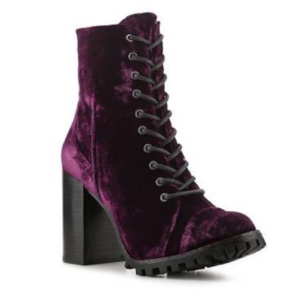 Maroon velvet lace up heel boots