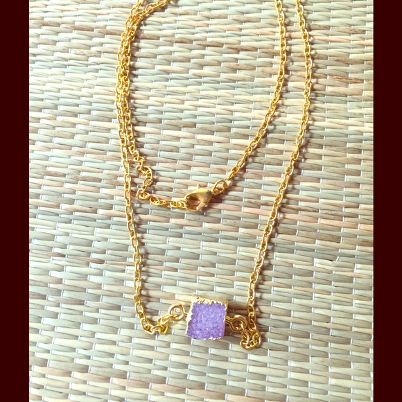 24K GOLD DIPPED DRUZY CRYSTAL NECKLACE - Picture 5 of 8