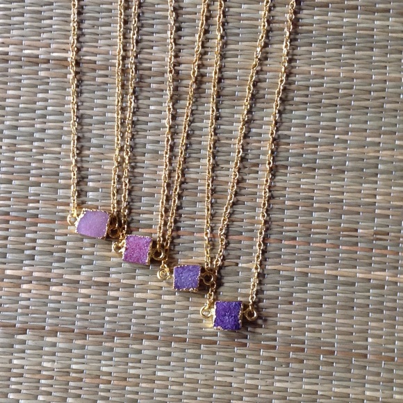 24K GOLD DIPPED DRUZY CRYSTAL NECKLACE - Picture 2 of 8
