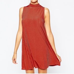 Boohoo Orange High Neck Ribbed Dress