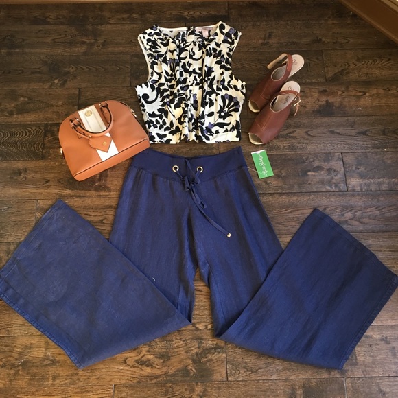 Lilly Pulitzer Pants - ⛄️Lilly Pulitzer navy linen pants wide leg