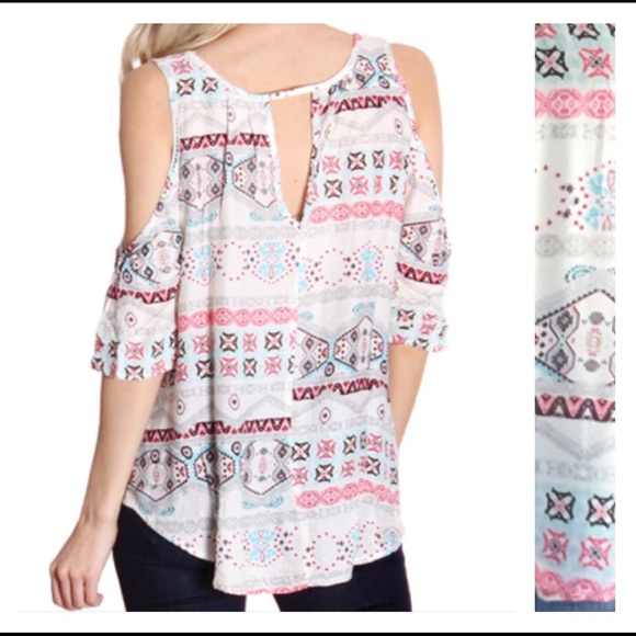 Trendy Tribal Cold Shoulder Top SM - Picture 4 of 4