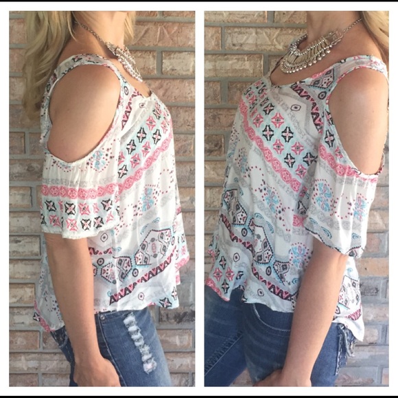 Trendy Tribal Cold Shoulder Top SM - Picture 2 of 4