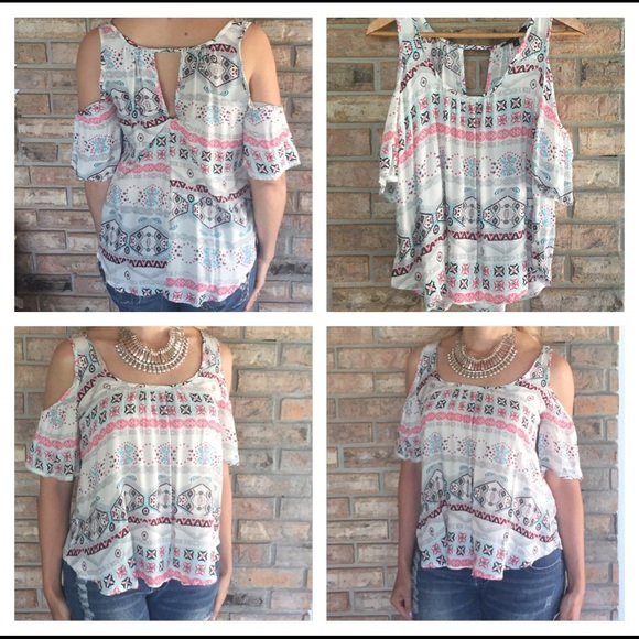 Trendy Tribal Cold Shoulder Top SM - Picture 3 of 4