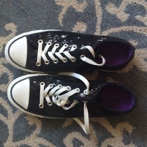 Sparkly Black Converse w/ Purple Insides