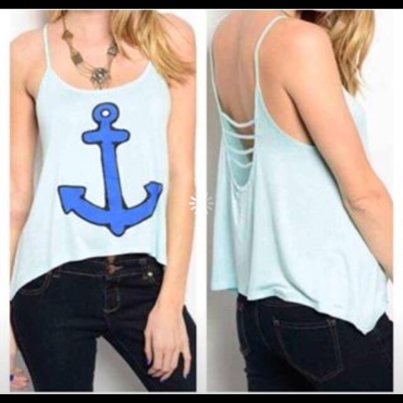 Aqua tank top with anchor