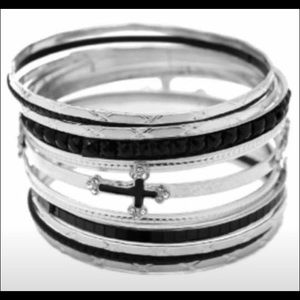 Black and silver multiple bracelets