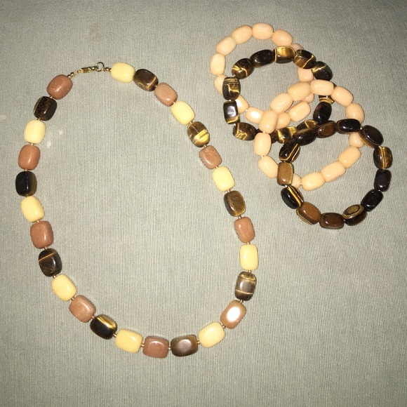 Tiger Eye Set Bracelets and Necklace