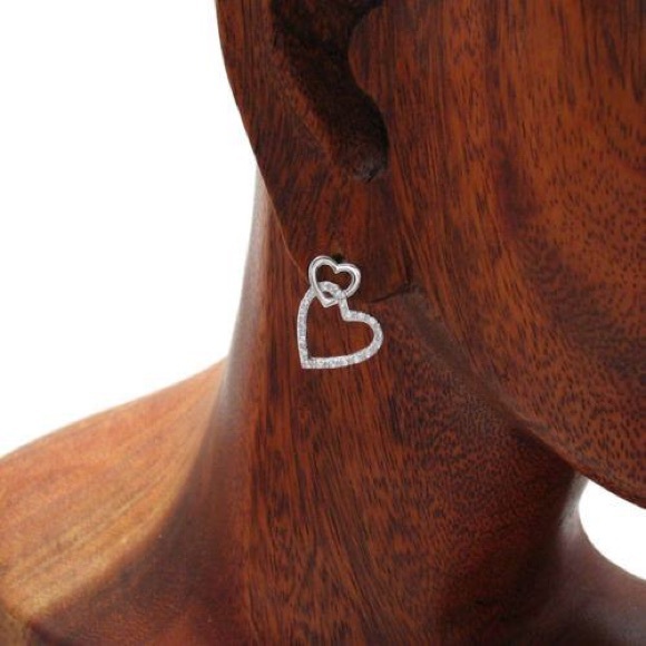 0.24 Ct Multi CZ Interlocking Hearts Post Earrings - Picture 2 of 2